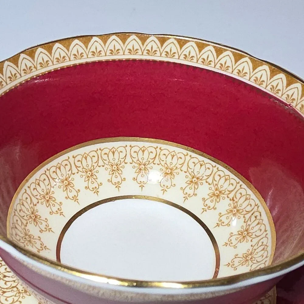 Aynsley Teacup and Saucer Burgundy Vintage
